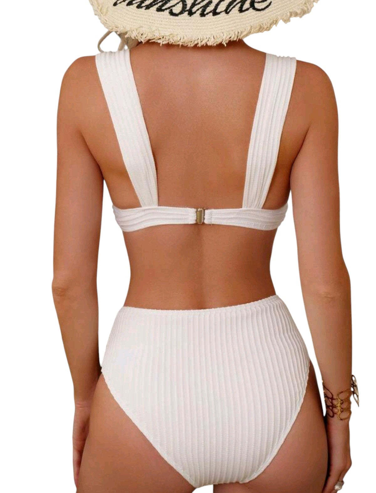 SHE fehér bordázott csavart elejű bikini