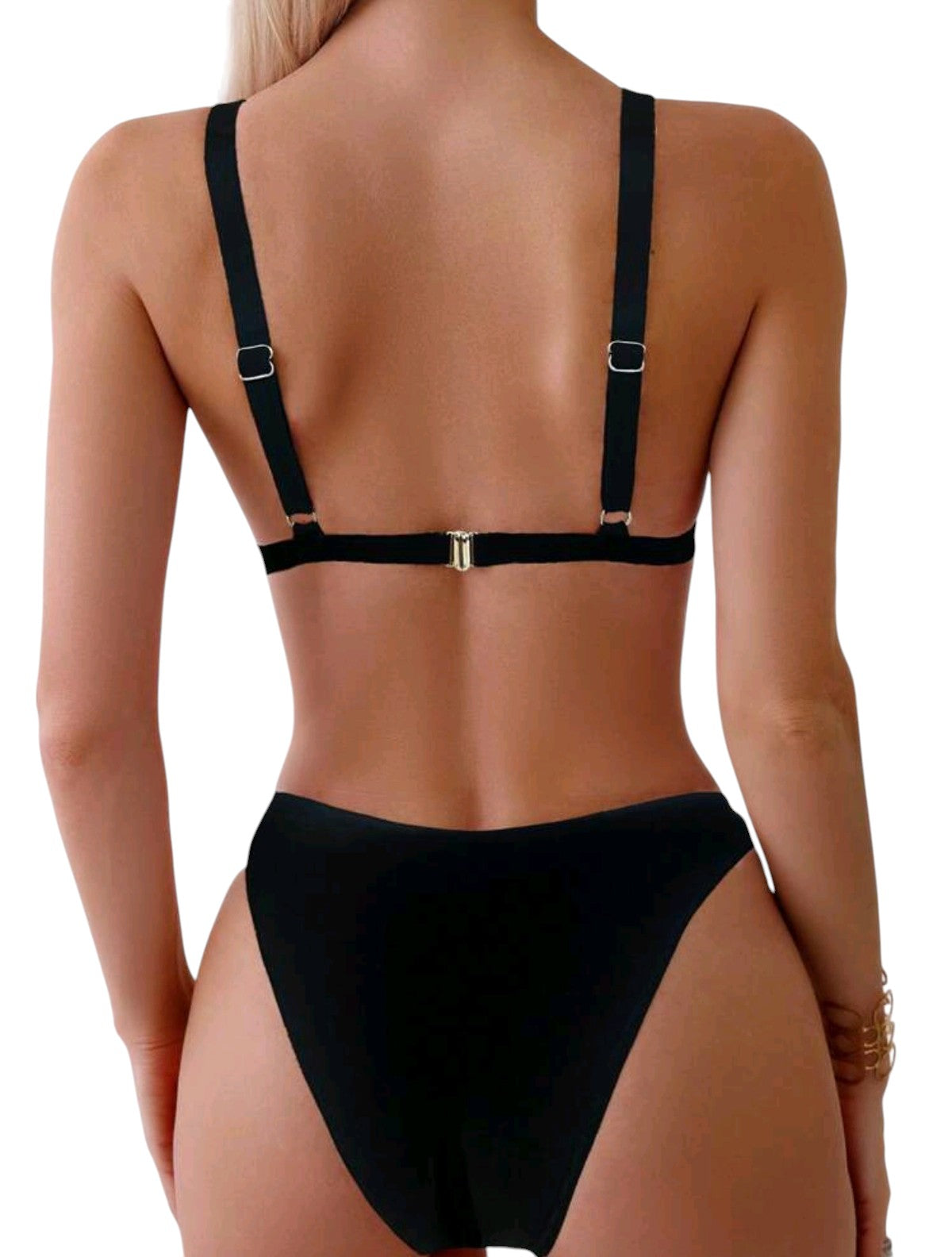 SHE fekete karika díszes háromszög bikini