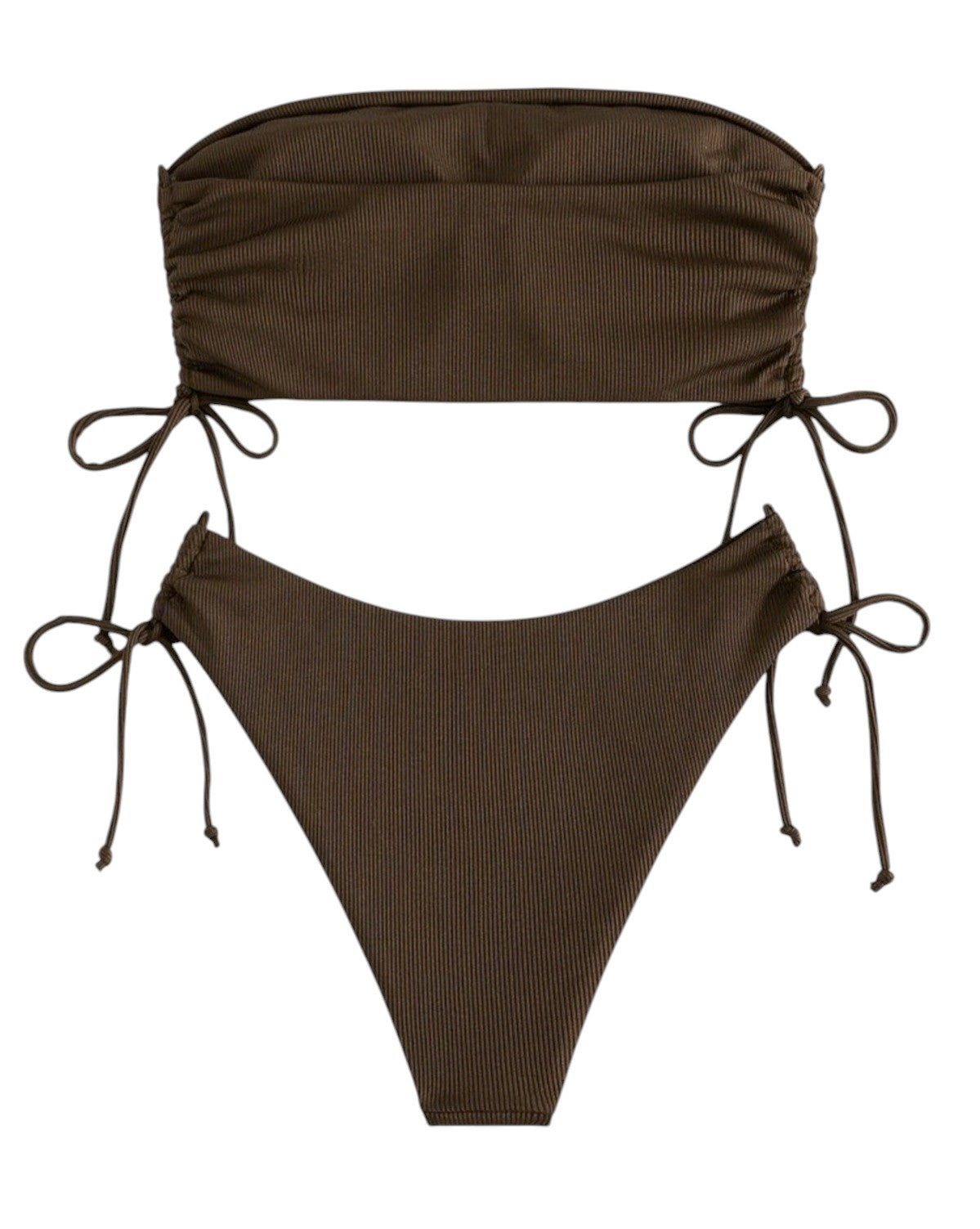 SHE barna bordázott bandeau bikini
