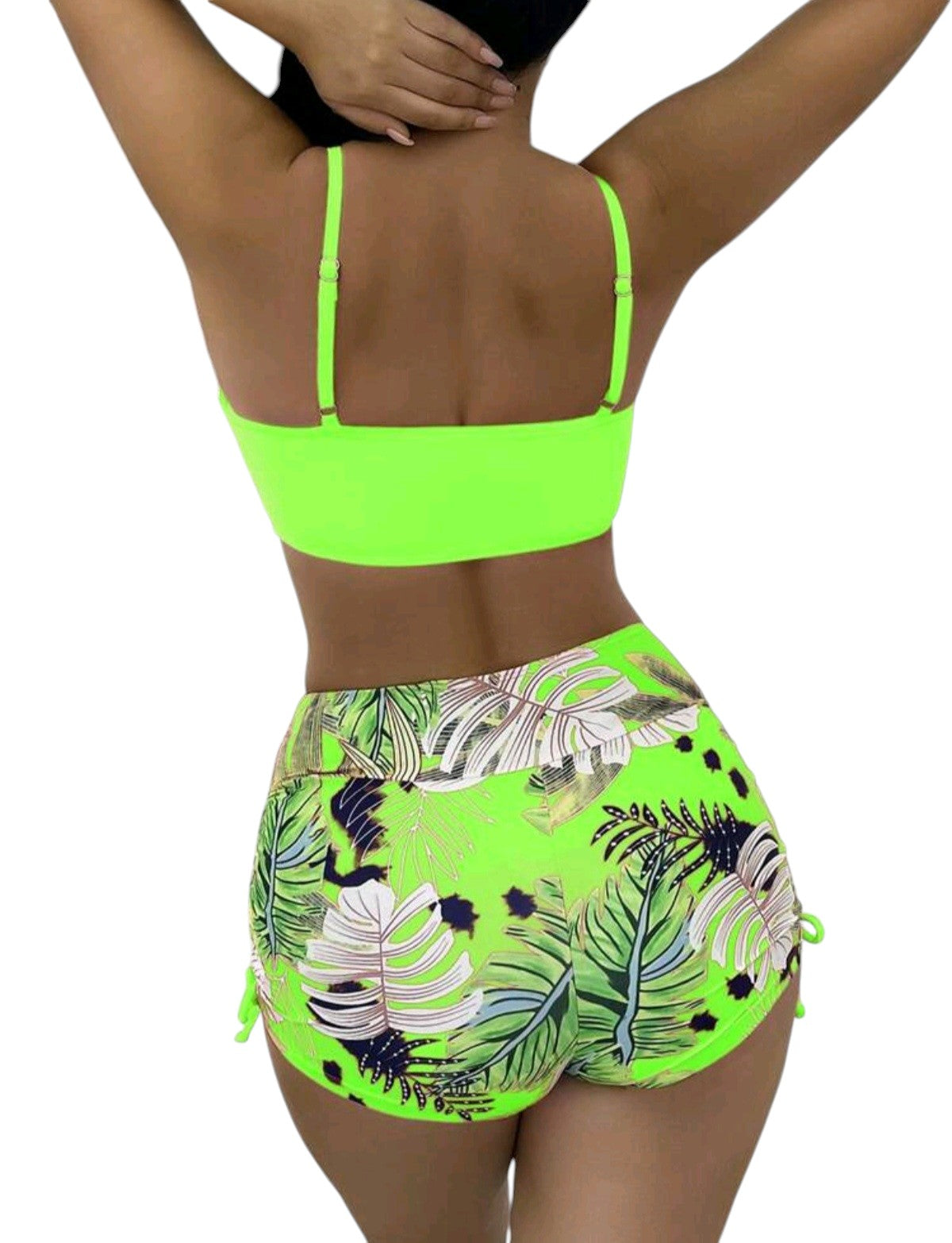 SHE neonzöld tankini levélmintás sorttal