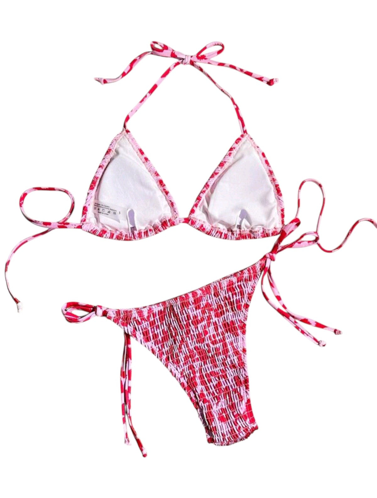 SHE pink-piros smockolt megkötős bikini szett