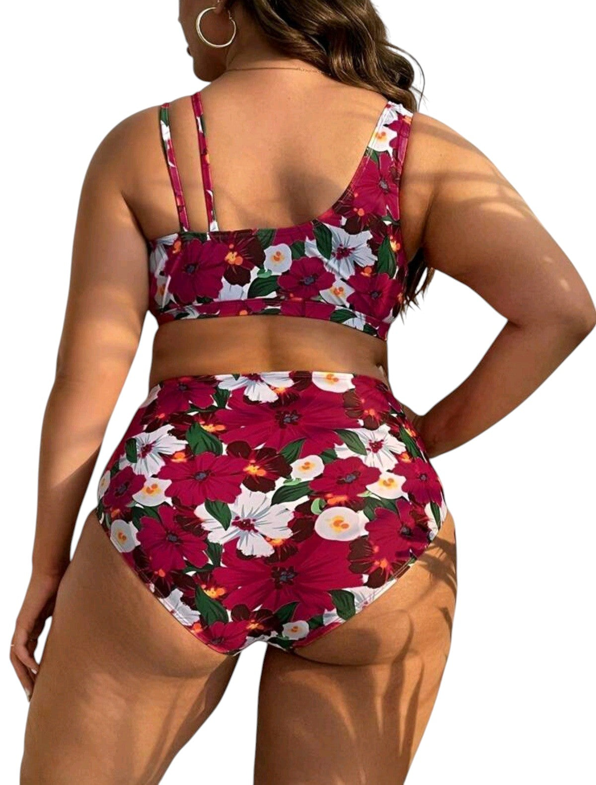 SHE bordó virágmintás átlapolt bikini szett