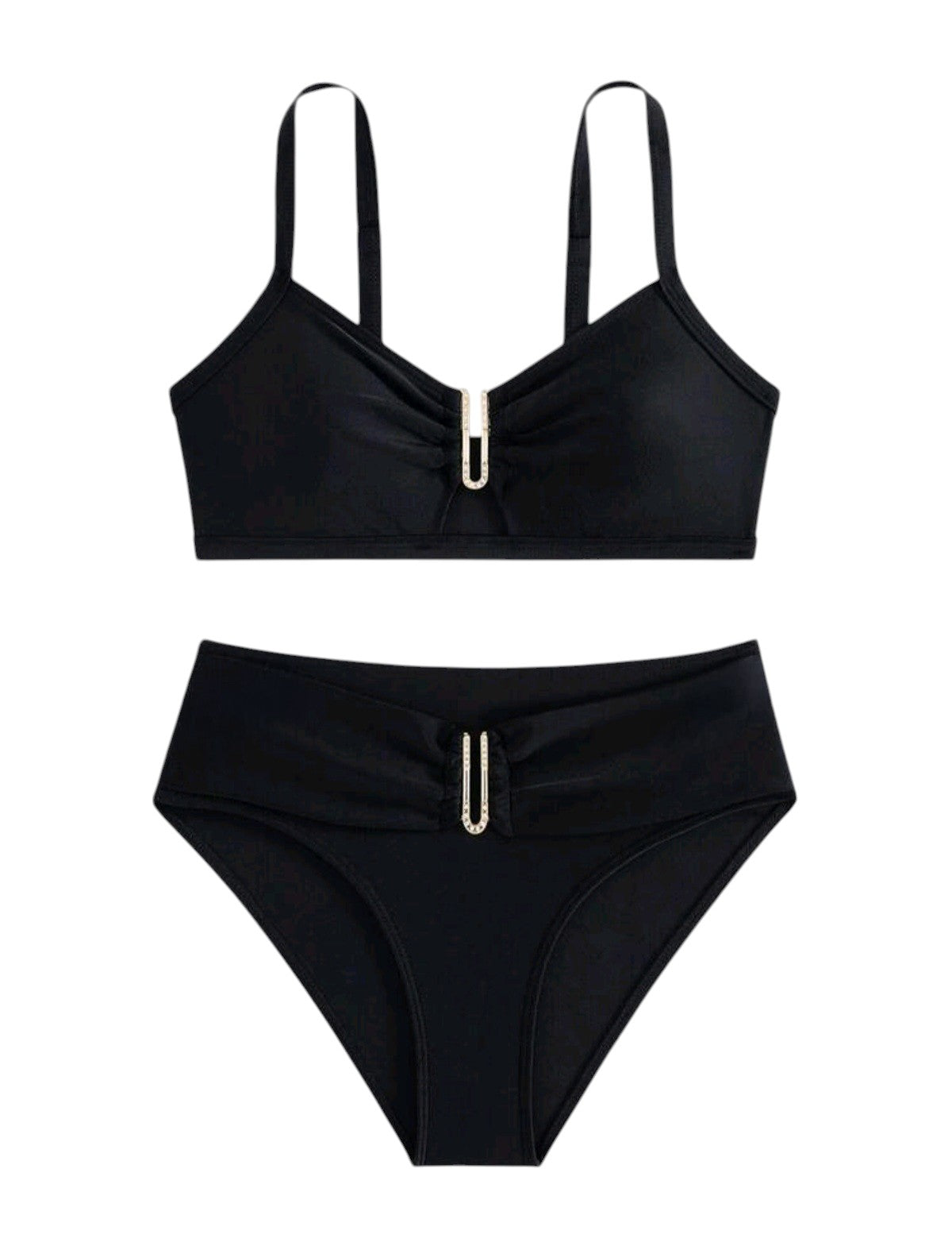 SHE fekete strasszos U-díszes bikini szett