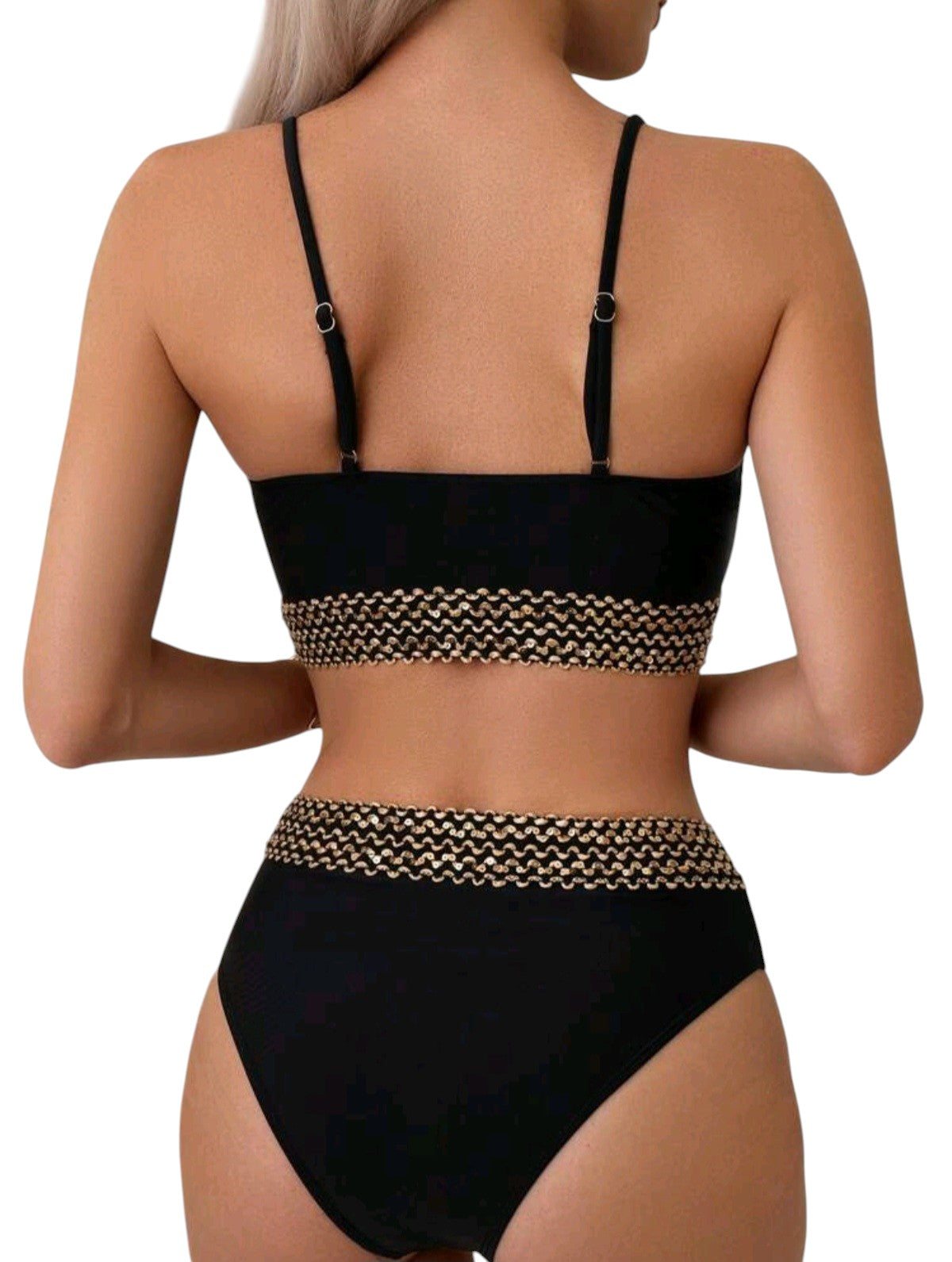 SHE fekete kontraszt szegélyes magas derekú bikini szett
