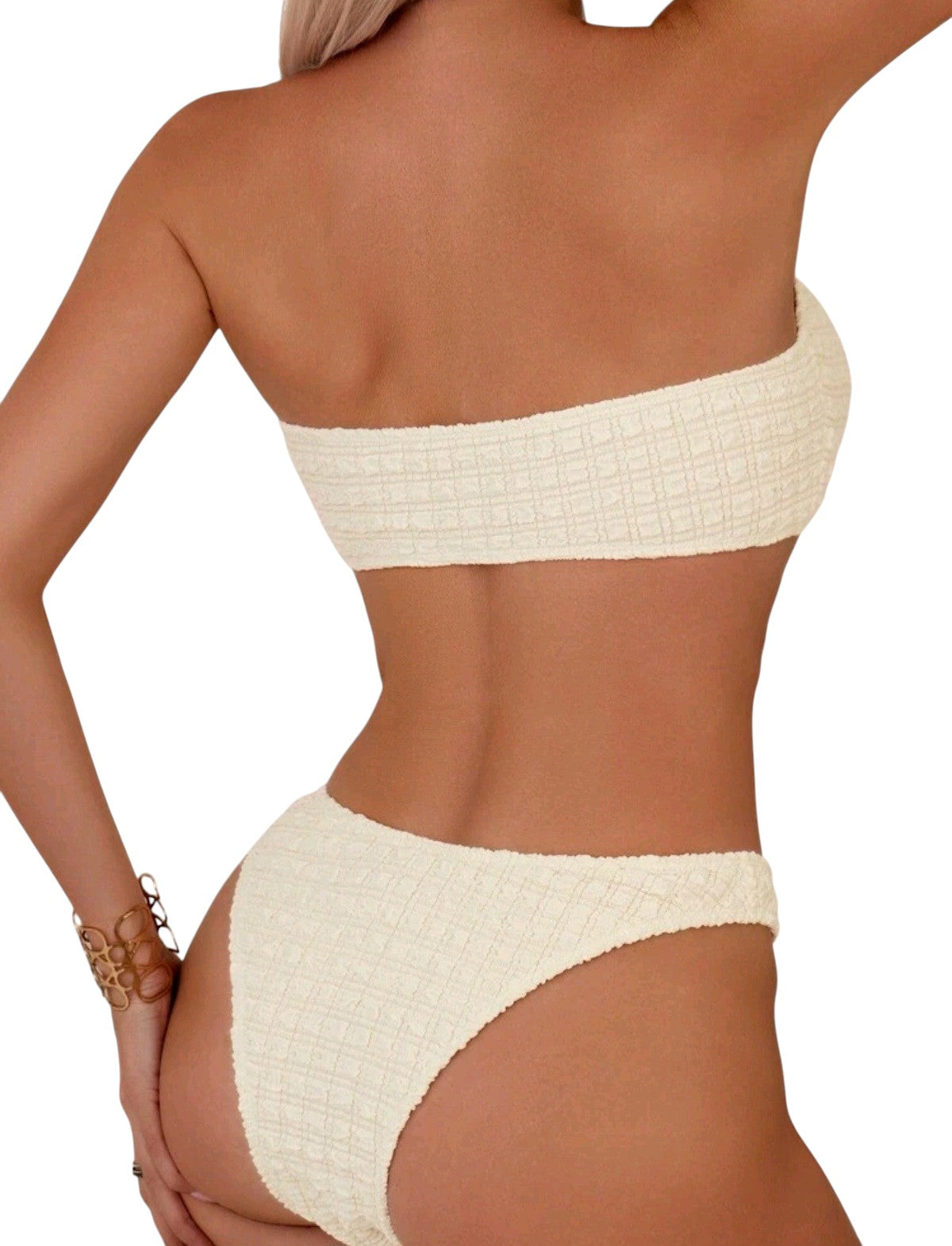 SHE krém texturált karikás bandeau bikini szett