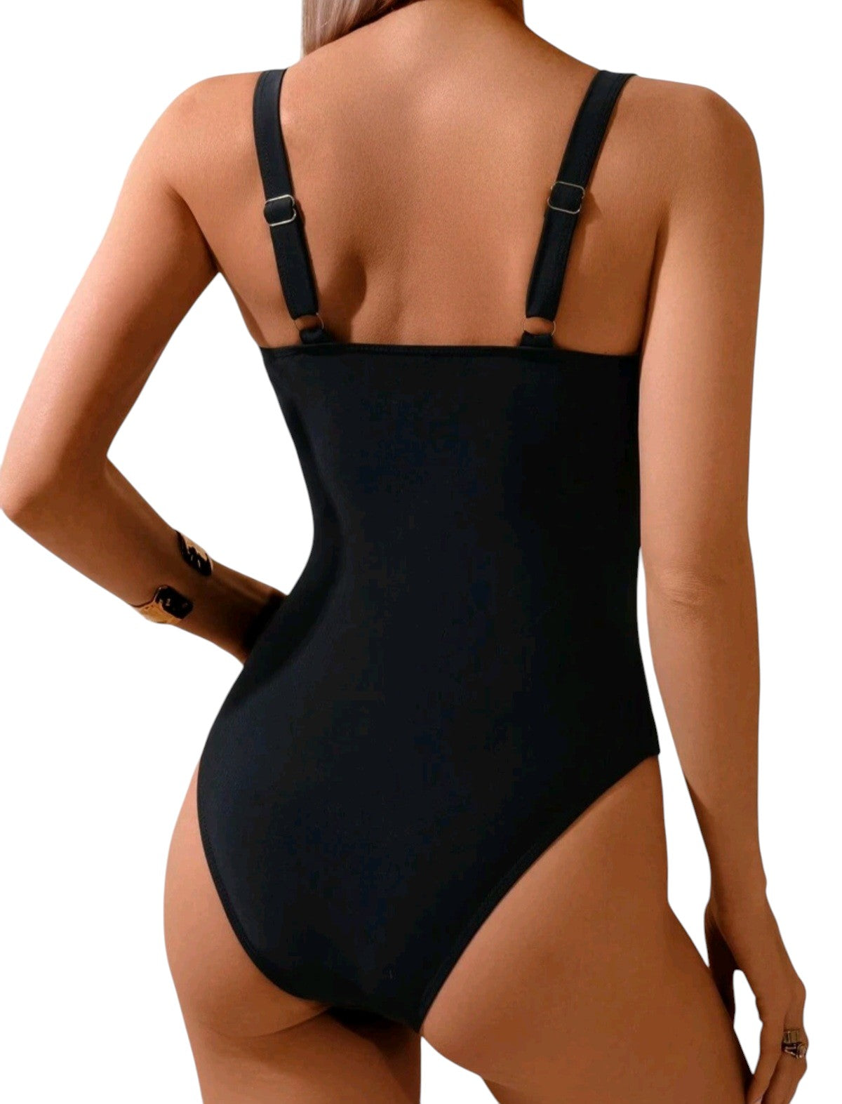 SHE fekete csavart elejű ráncolt egyberészes fürdőruha