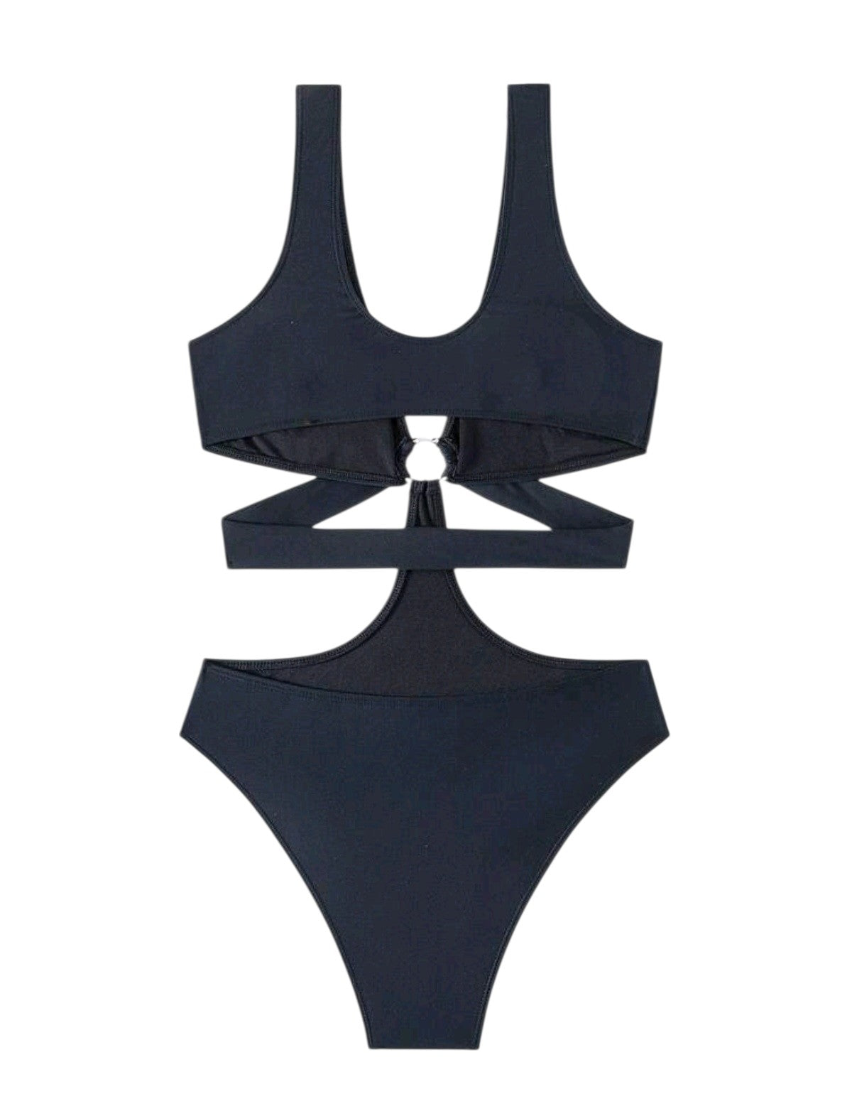 SHE fekete kivágott karikás monokini