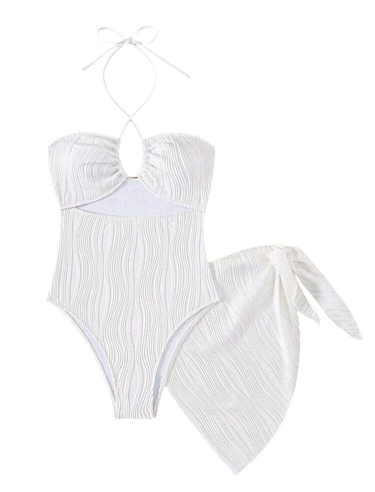 SHE fehér texturált kivágott megkötős strandruha