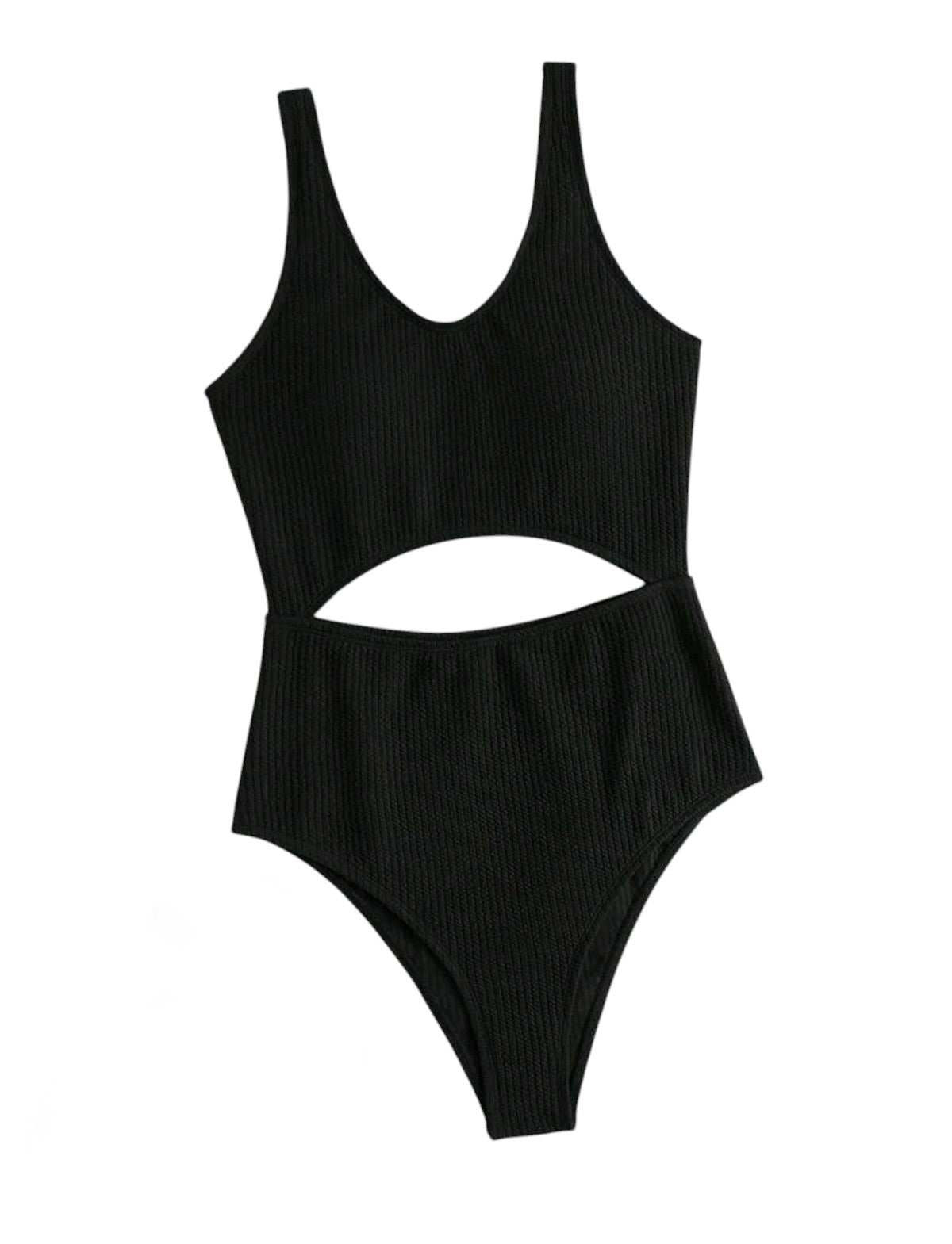 SHE fekete bordázott kivágott monokini