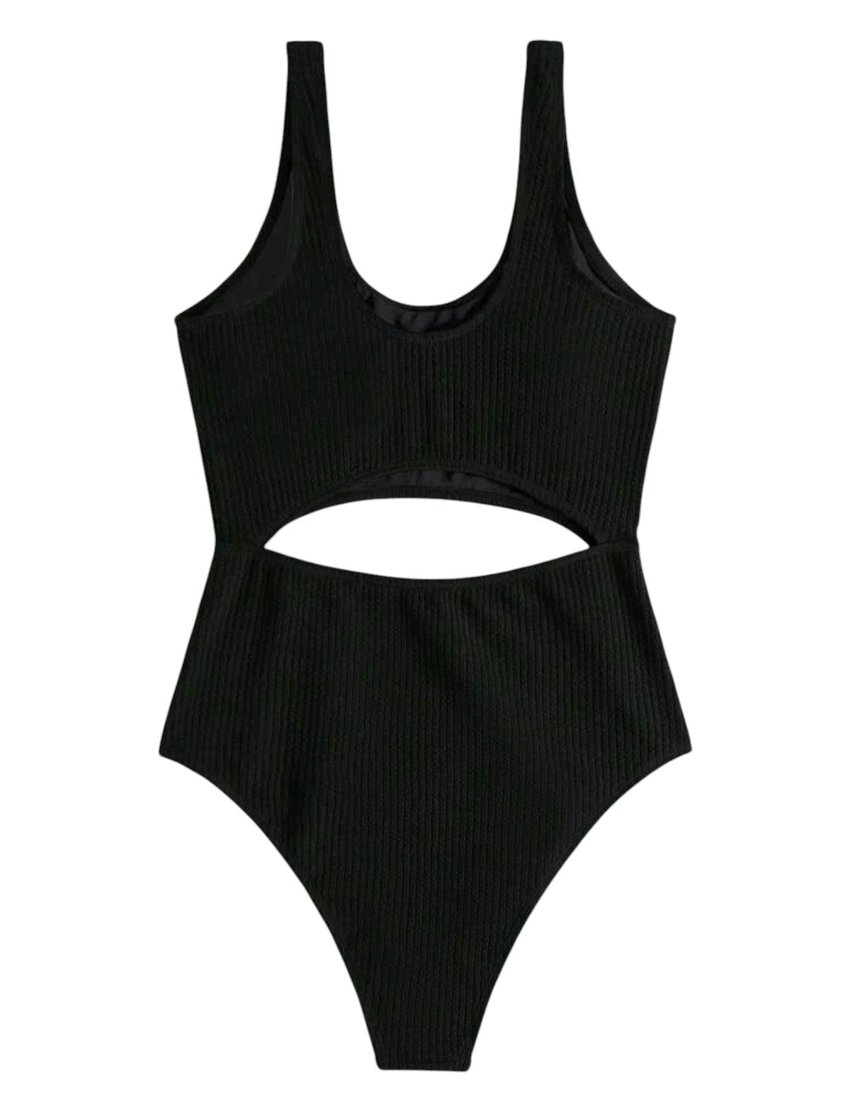 SHE fekete bordázott kivágott monokini