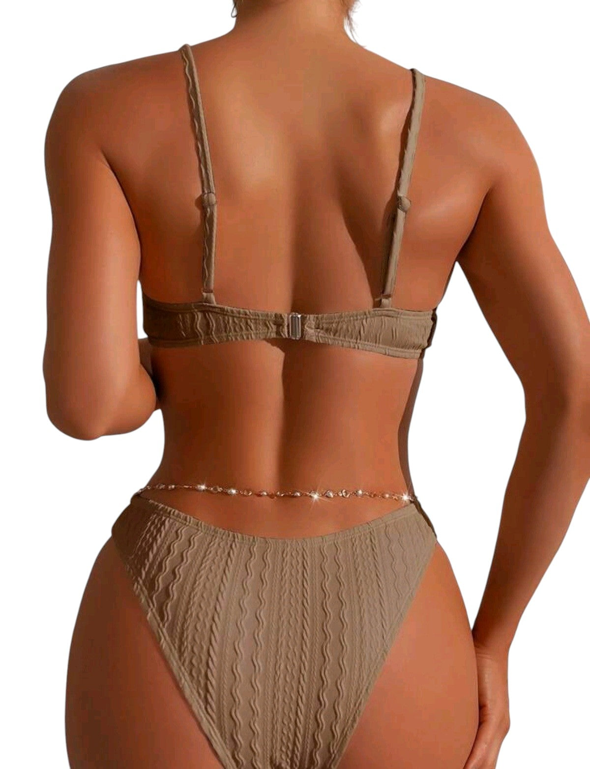 SHE taupe texturált vastag pántos bikini szett