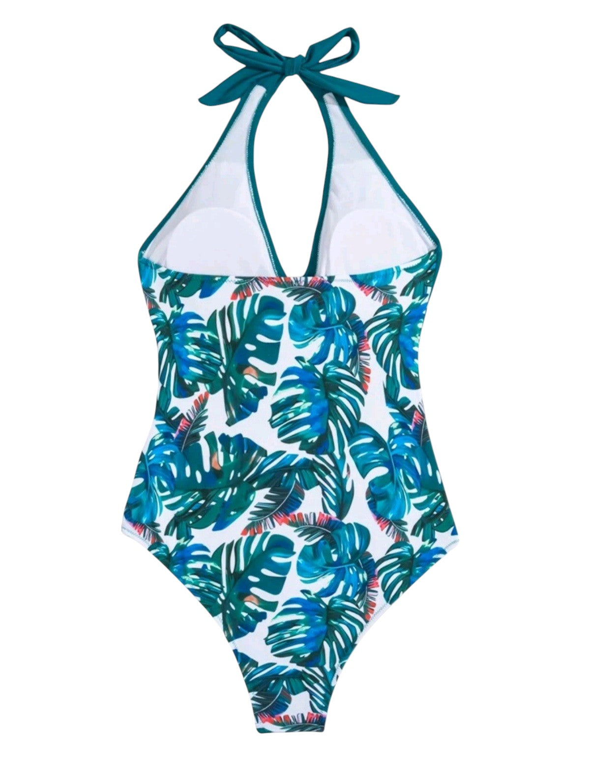 SHE zöldeskék átlapolt levélmintás egyberészes fürdőruha