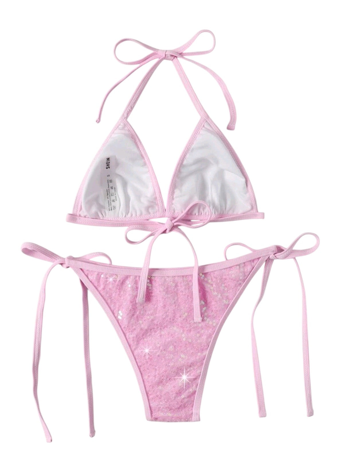 SHE rózsaszín flitteres megkötős bikini szett