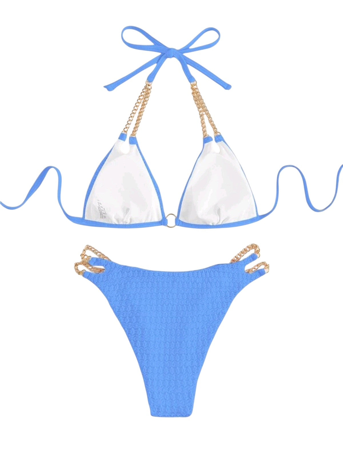 SHE kék texturált láncos kivágott bikini szett