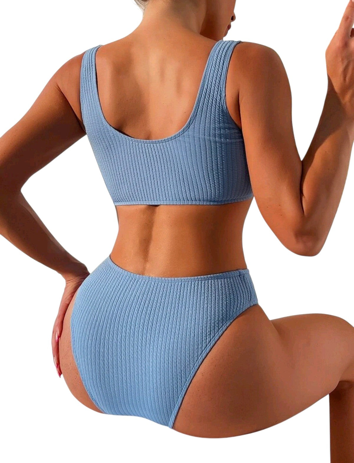 SHE világoskék bordázott magas derekú bikini szett