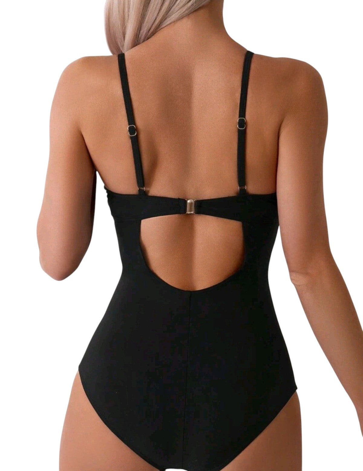 SHE fekete csavart kivágott egyberészes fürdőruha