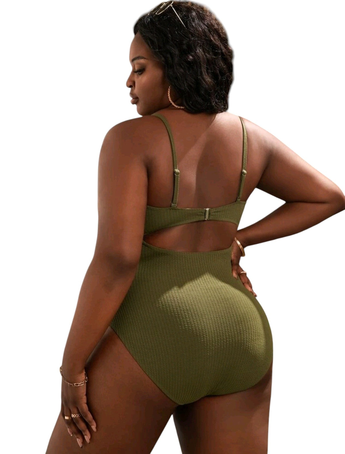 SHE olívazöld texturált csavart kivágott egyberészes fürdőruha