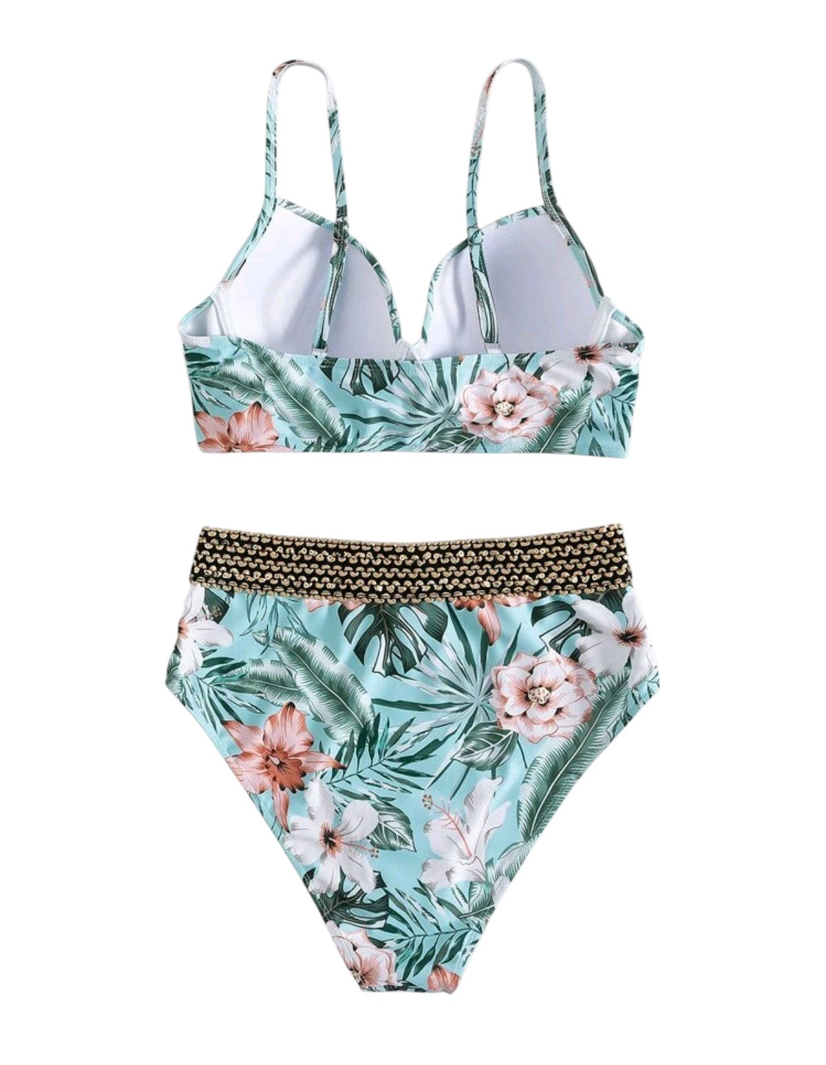 SHE világoskék virágmintás kontraszt szegélyes bikini szett