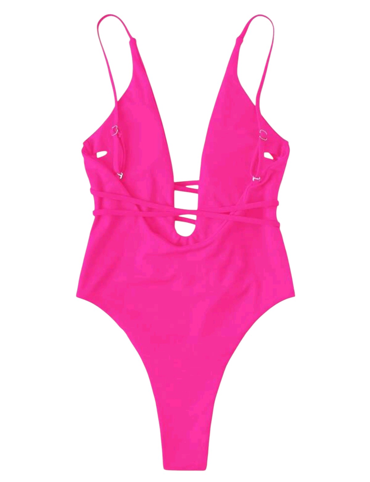 SHE élénk rózsaszín mély V-kivágású átkötős egyberészes fürdőruha