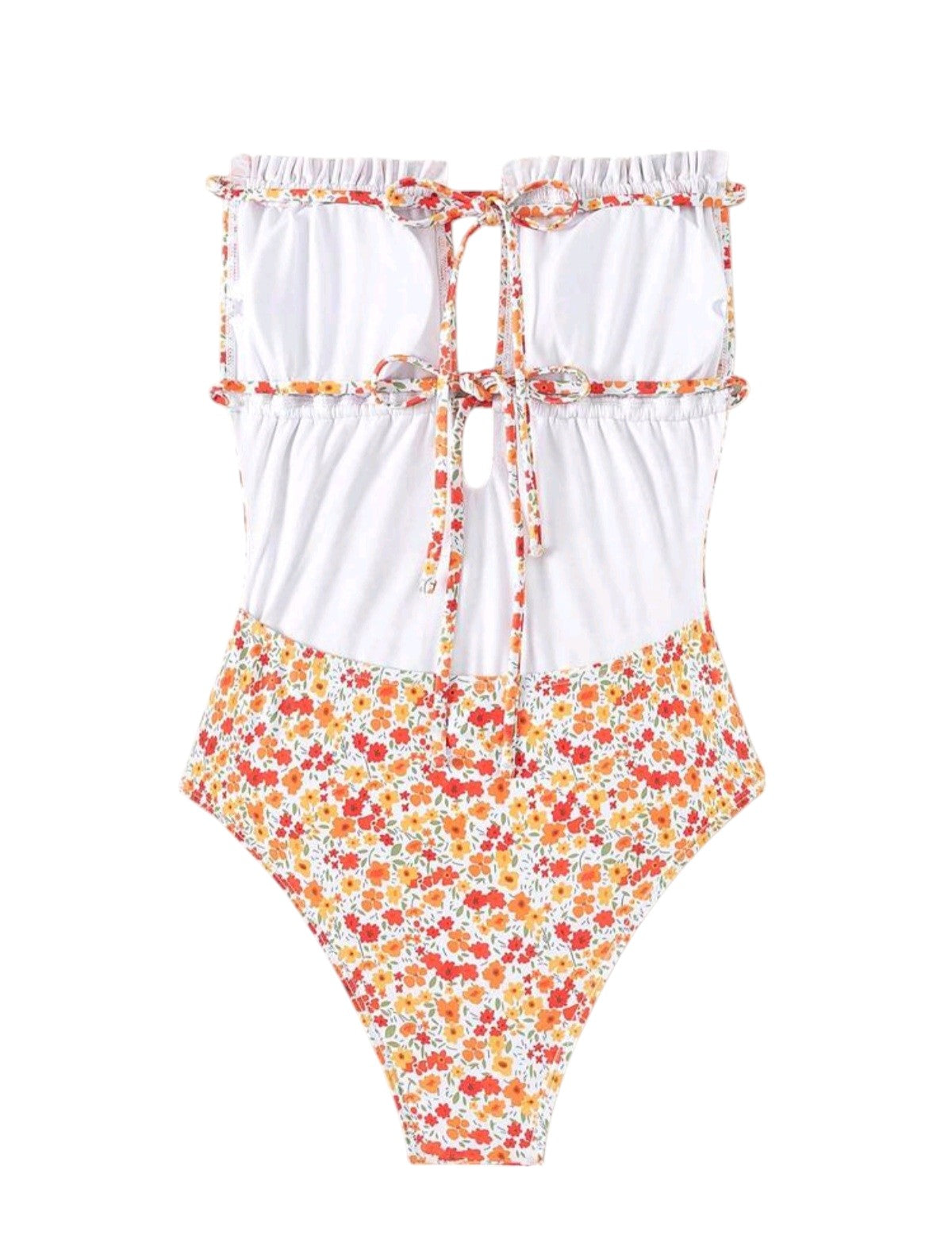 SHE fehér virágmintás kivágott egyberészes fürdőruha