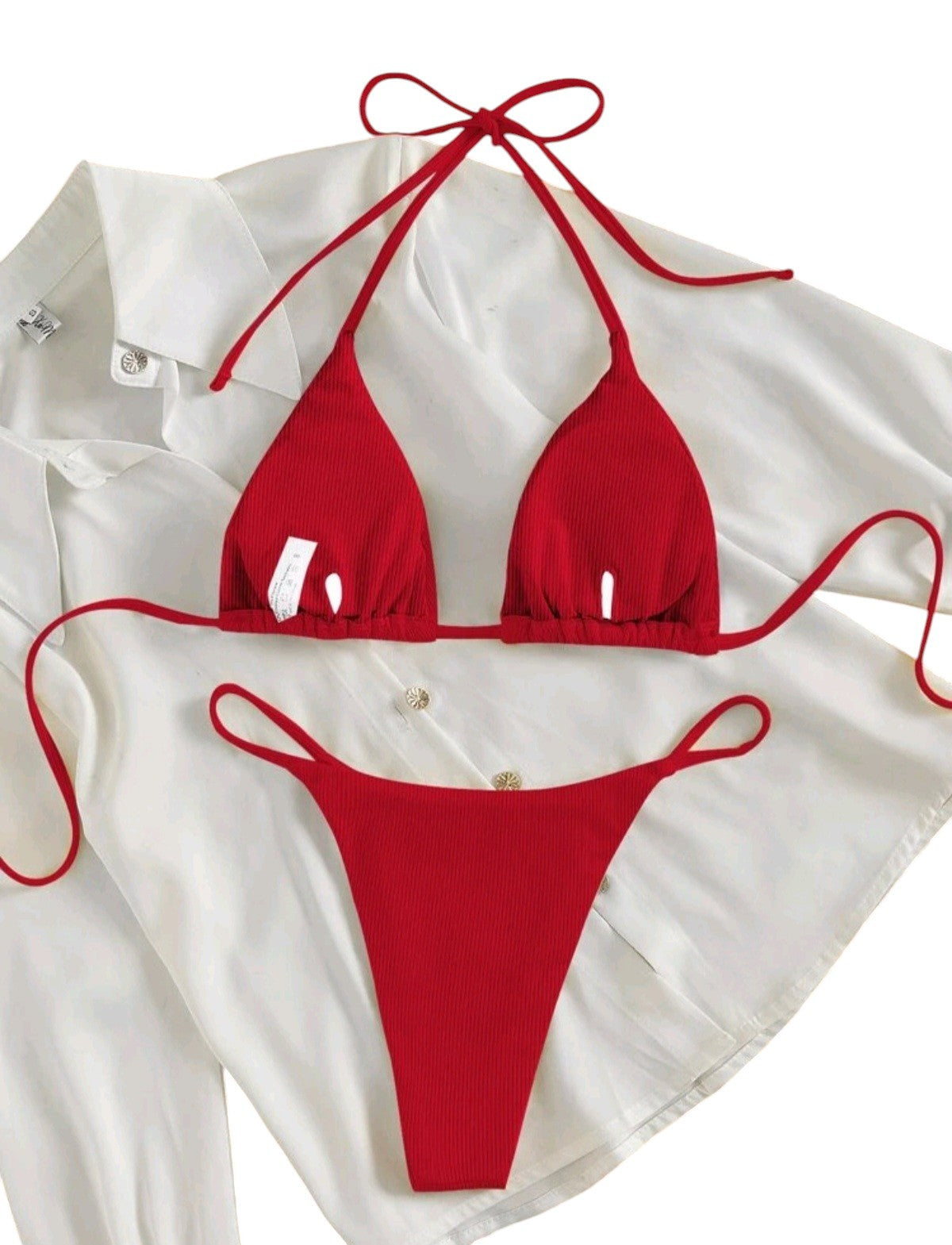 SHE piros bordázott háromszög bikini szett