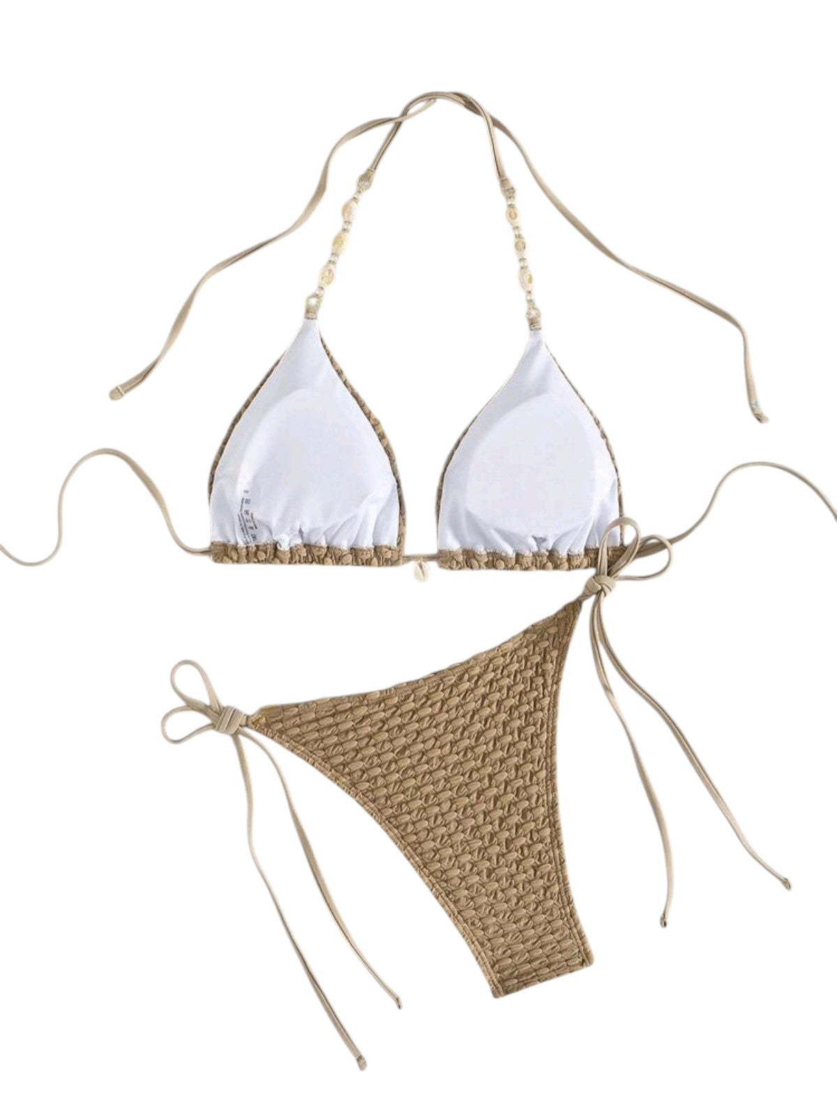 SHE taupe texturált gyöngyös pántú bikini szett