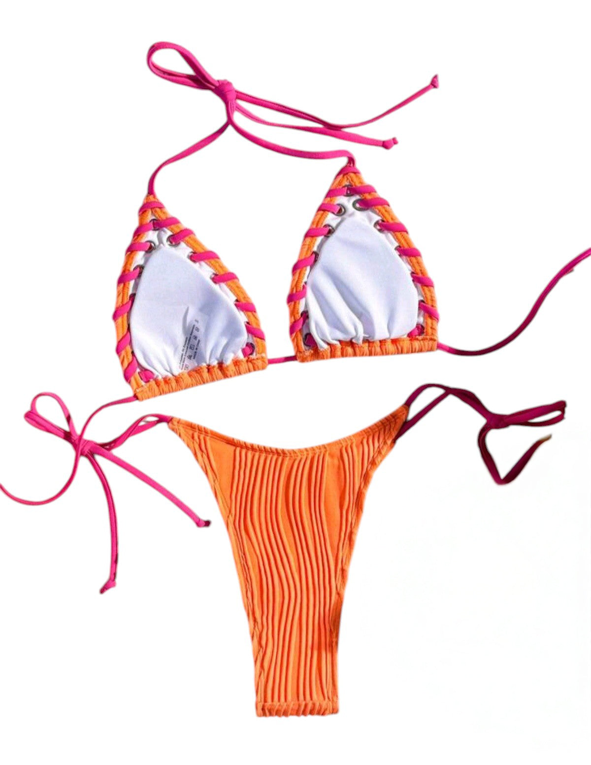SHE narancs texturált fonott szélű bikini szett