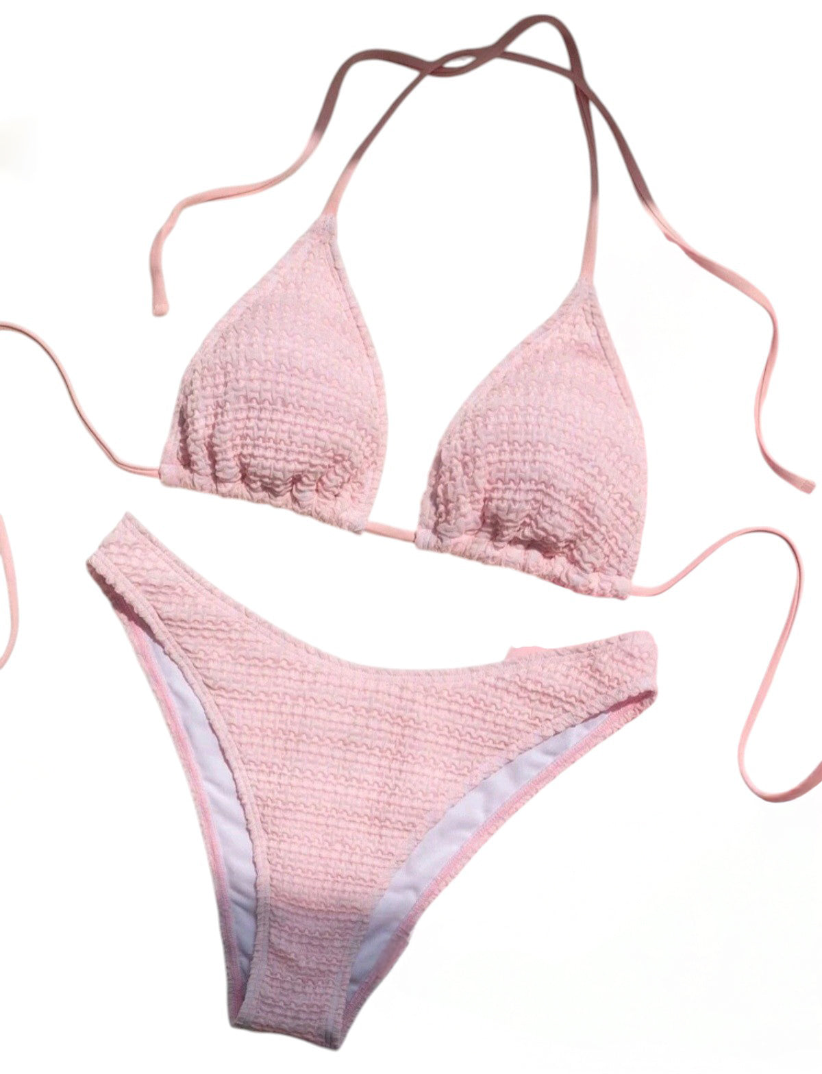 SHE világosrózsaszín texturált háromszög bikini szett