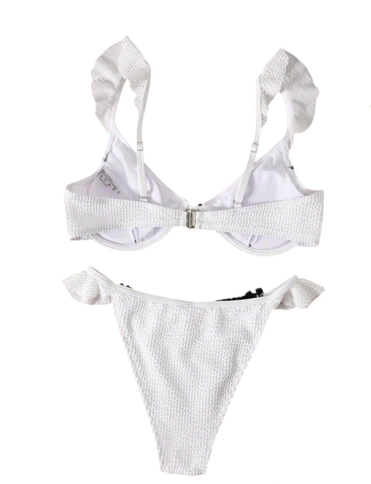 SHE fehér texturált fodros masnis bikini szett