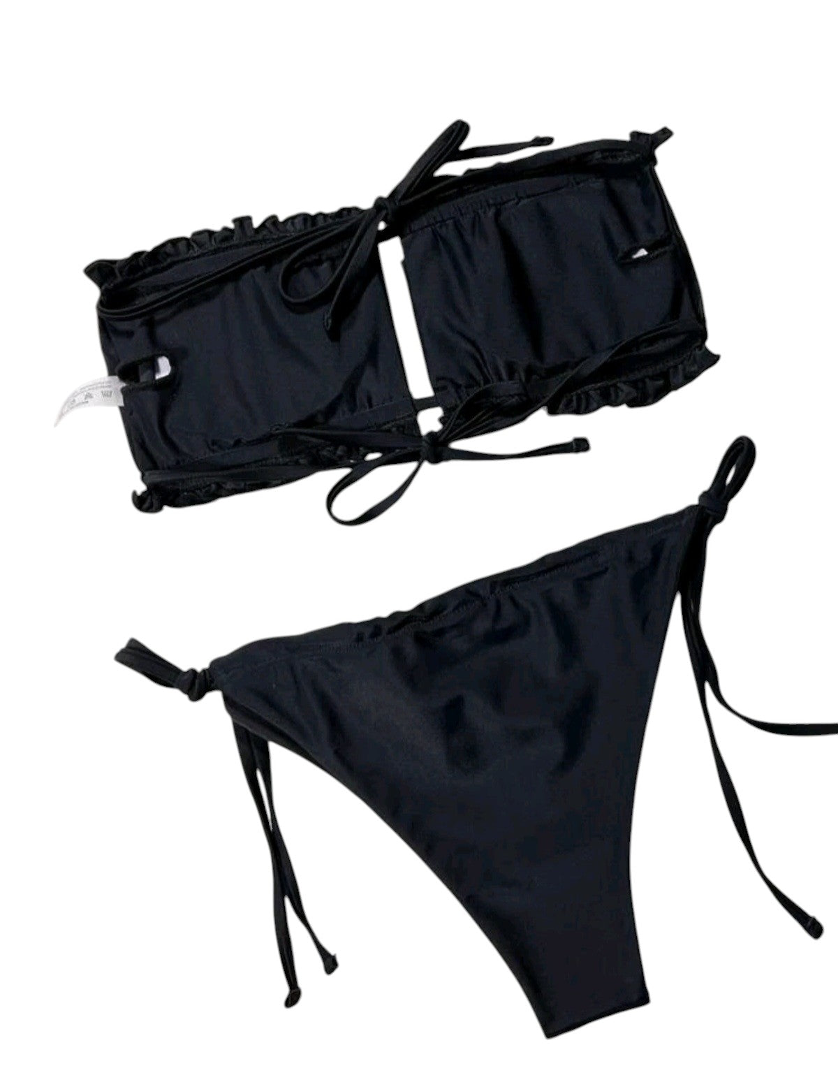 SHE fekete fodros kivágott bandeau bikini szett