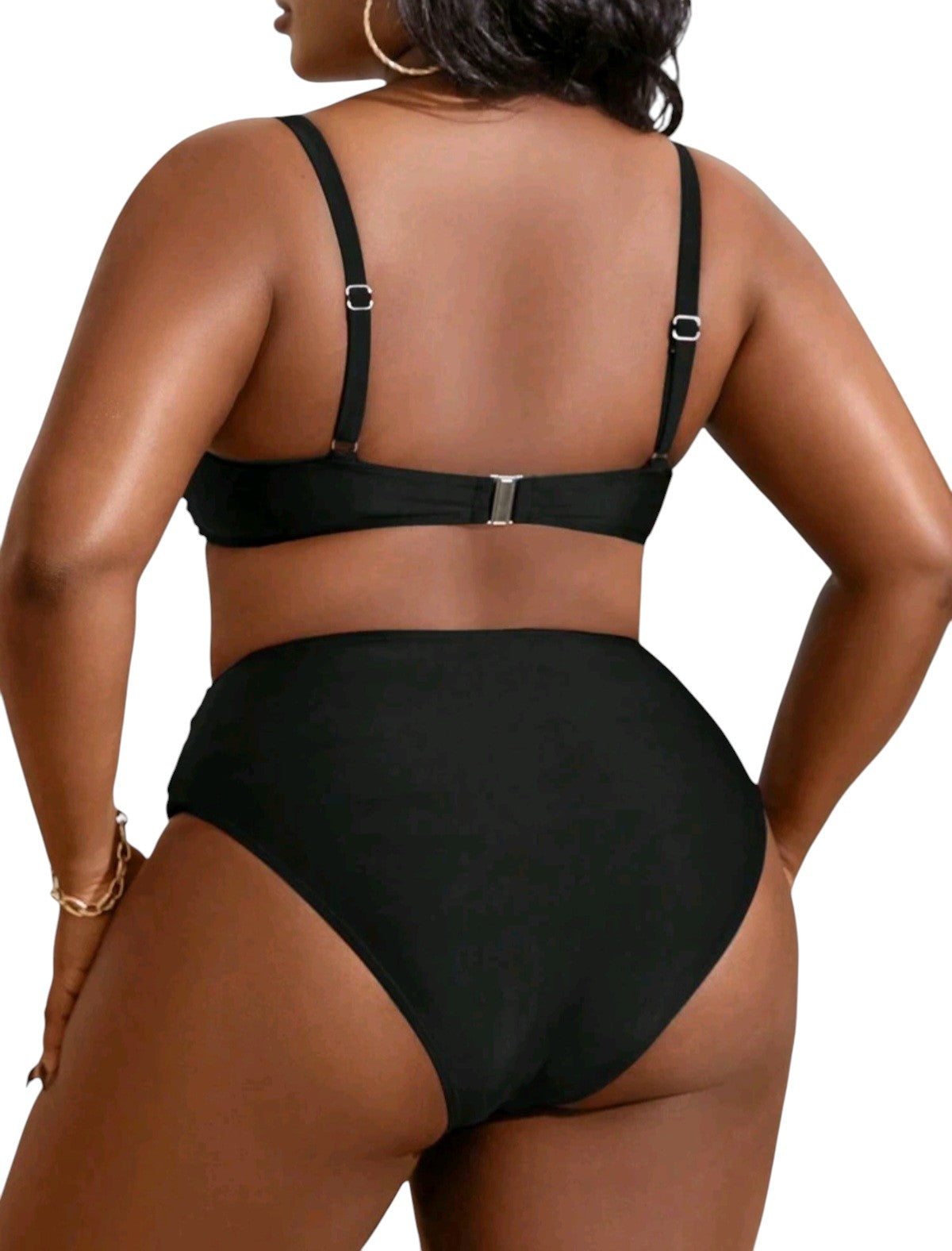 SHE fekete kapcsos közepű ráncolt bikini szett