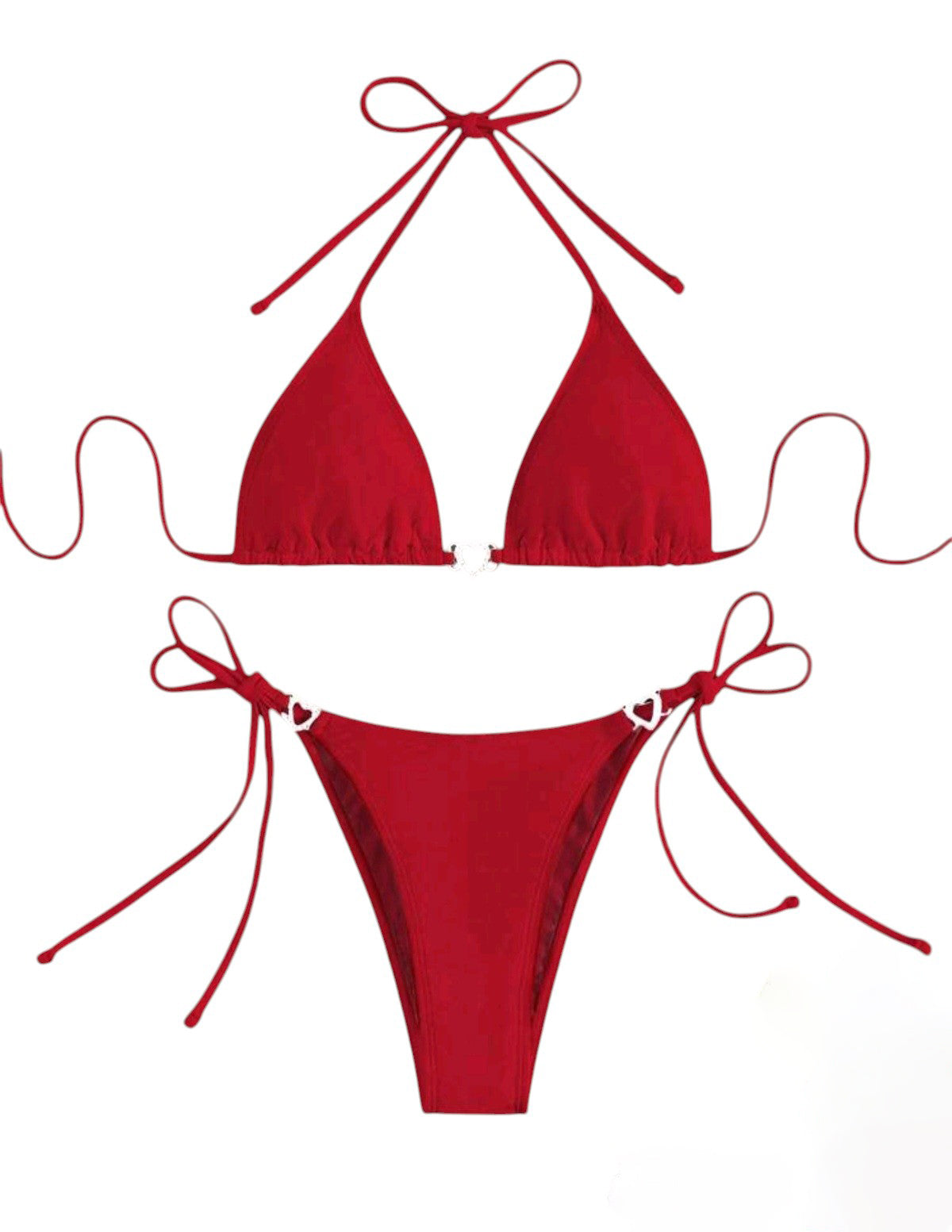 SHE piros szív díszes megkötős bikini szett
