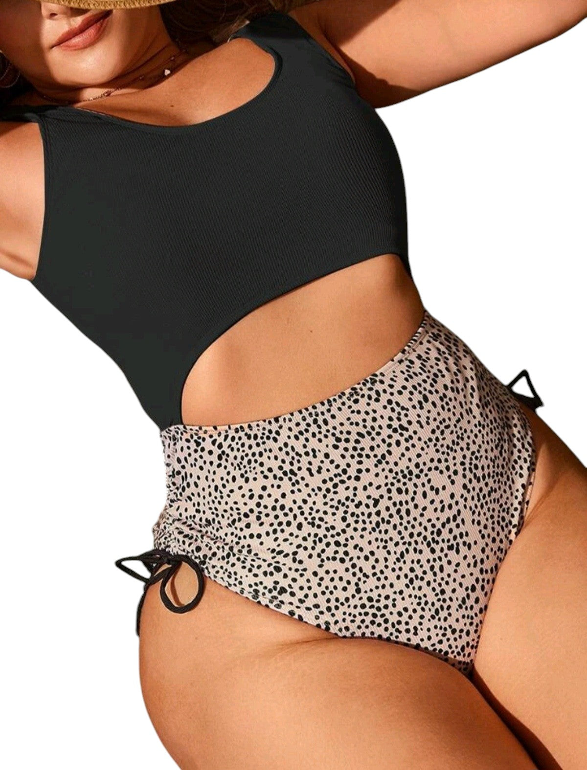 SHE fekete dalmata mintás kivágott monokini