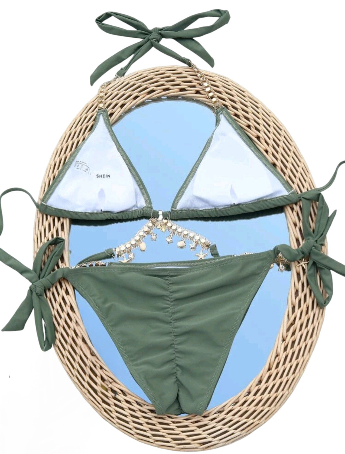 SHE olívazöld láncos díszes bikini szett