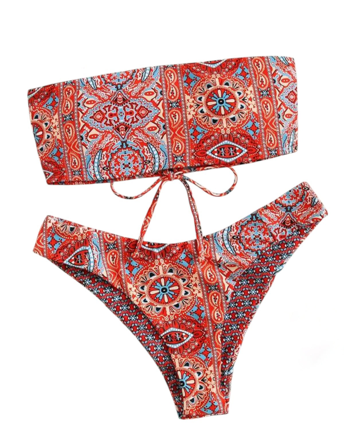 SHE piros mintás bandeau bikini szett