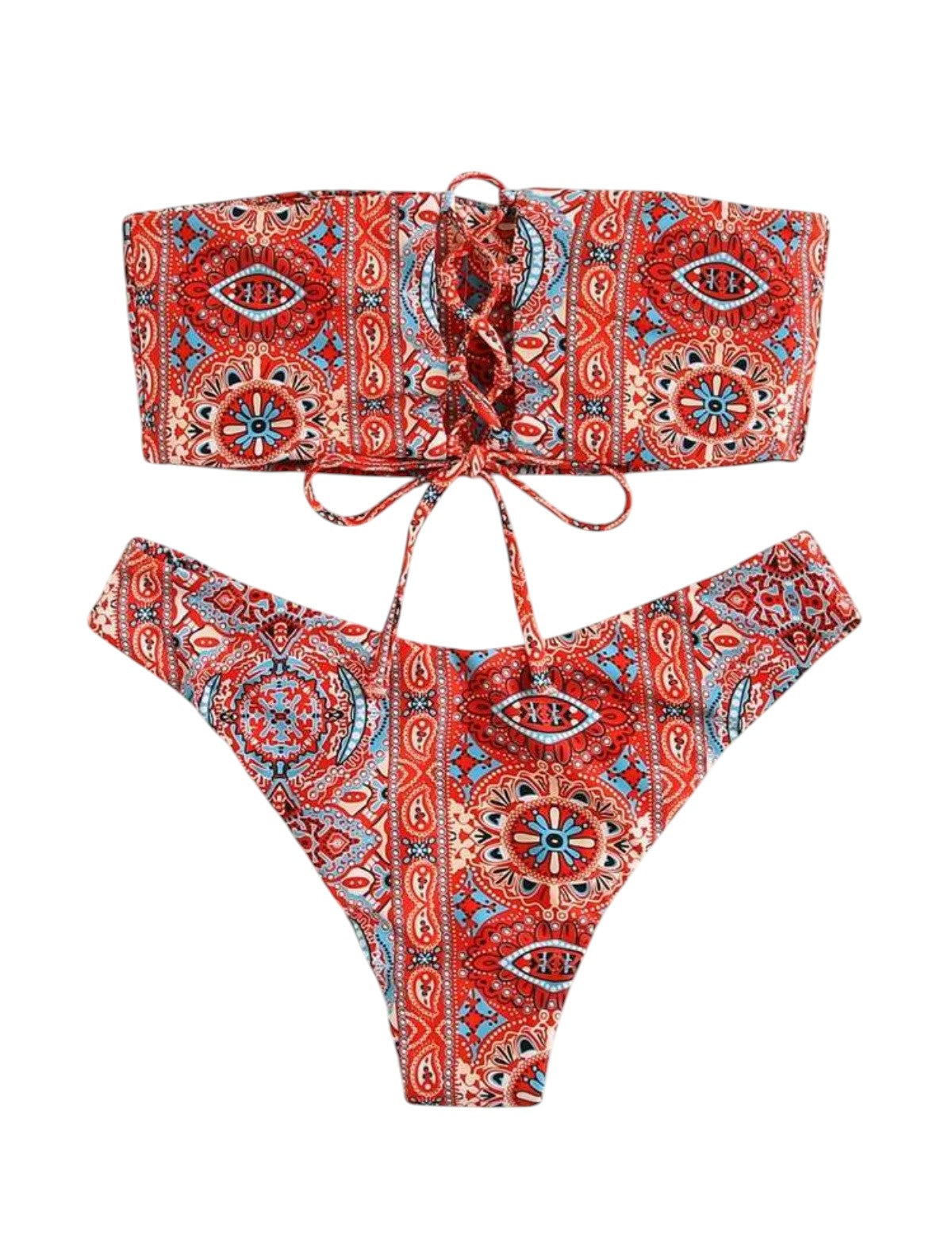 SHE piros mintás bandeau bikini szett