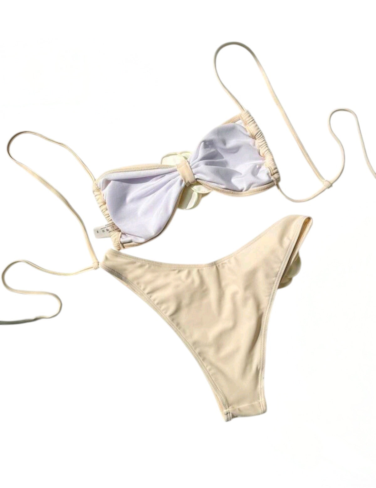 SHE krém virágos rátétes bikini szett