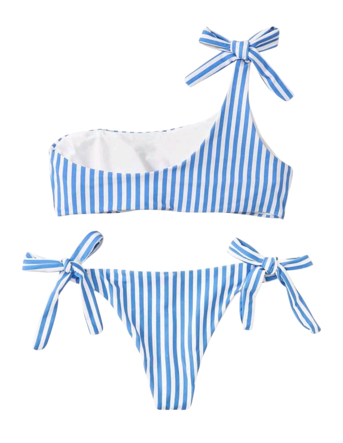 SHE kék-fehér csíkos félvállas bikini