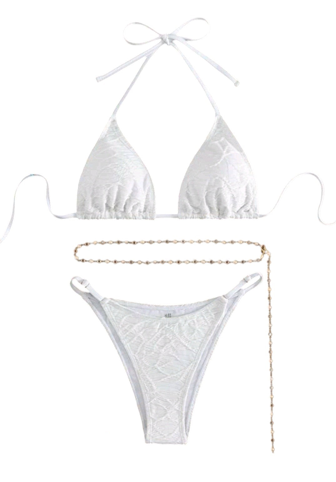 SHE fehér csipkés háromszög bikini testlánccal