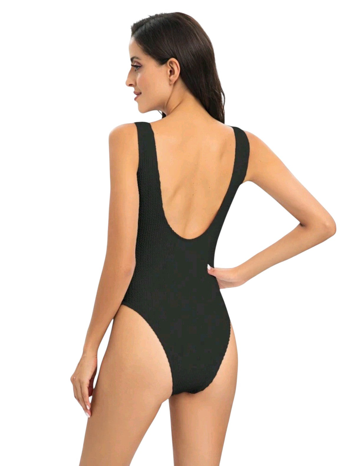 SHE fekete bordázott egyberészes fürdőruha