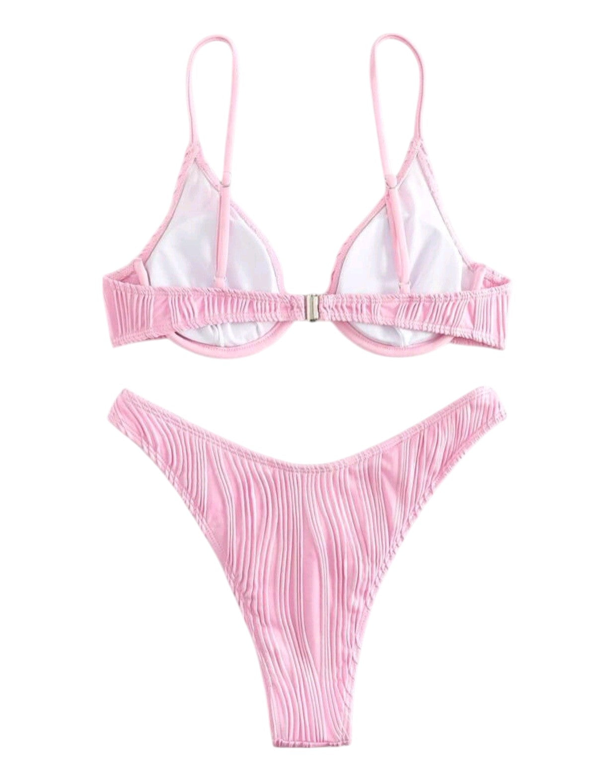 SHE rózsaszín texturált V-merevítős bikini