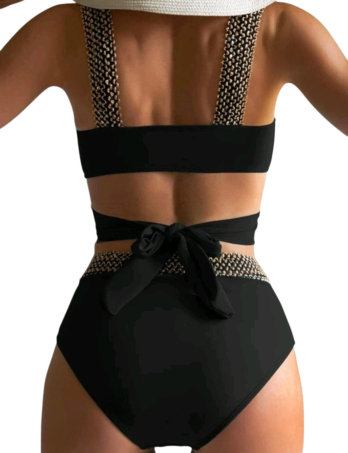 SHE fekete arany díszes kivágott bikini