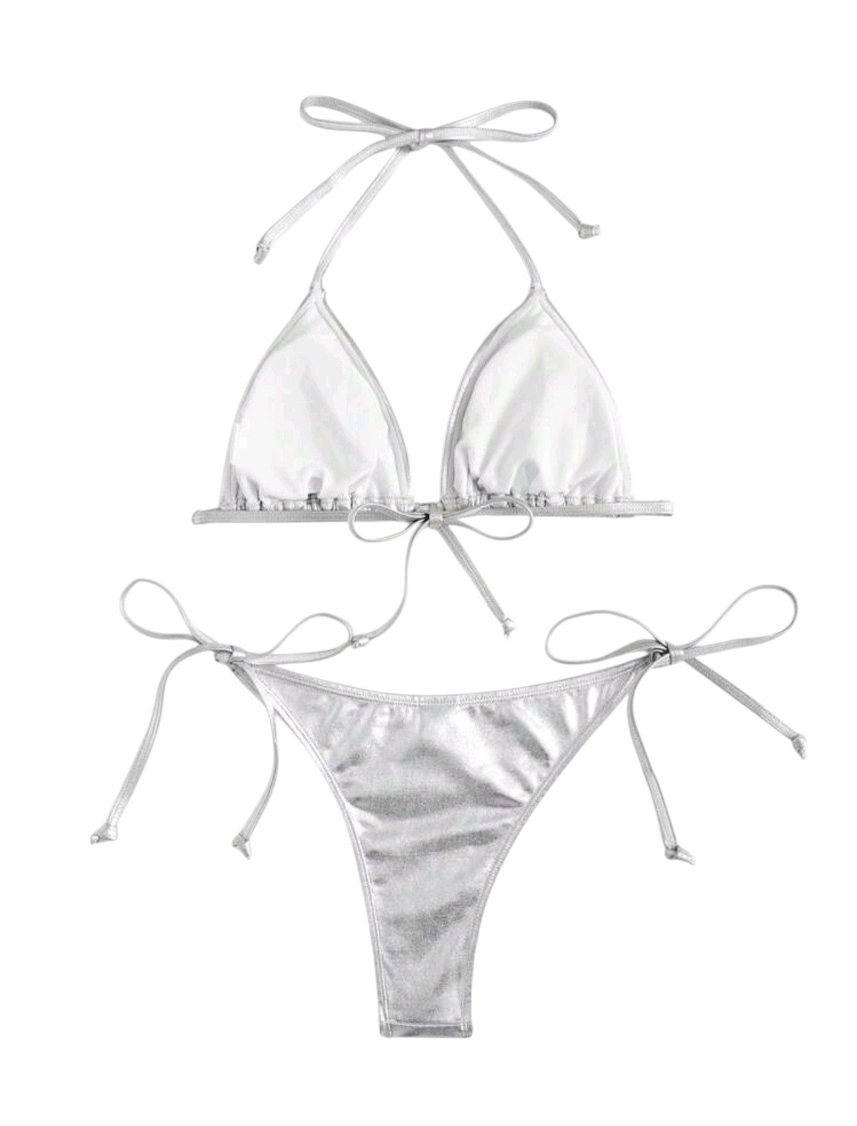 SHE ezüst metál háromszög bikini