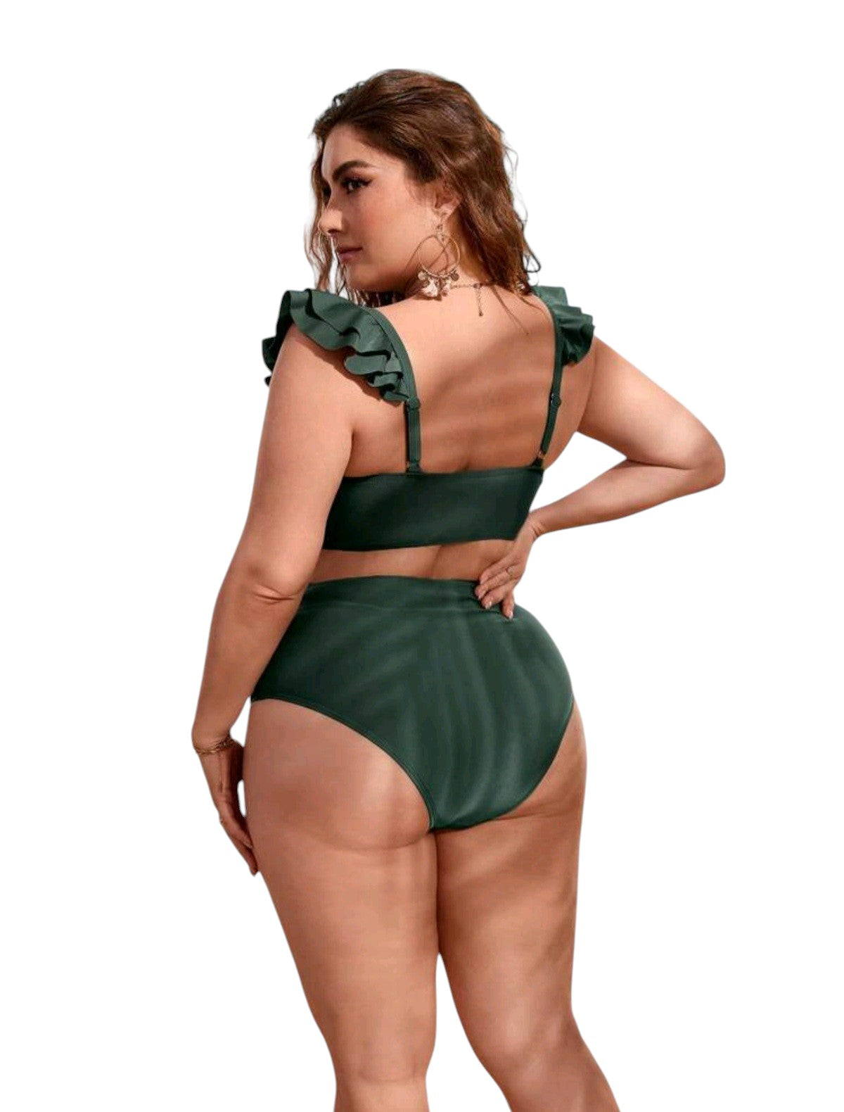 SHE sötétzöld smockolt fodros pántú bikini