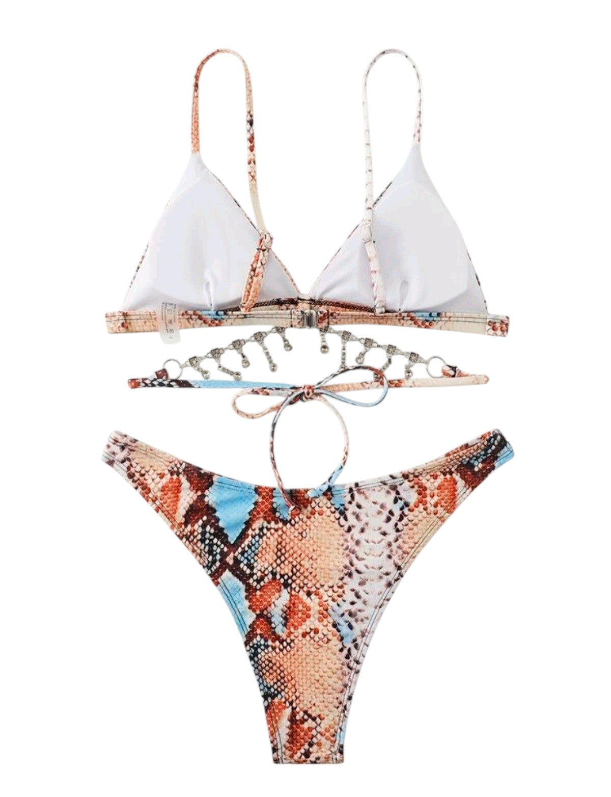 SHE többszínű kígyómintás láncos bikini