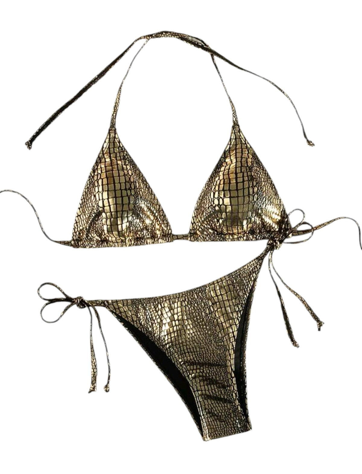 SHE arany kígyómintás kötős bikini