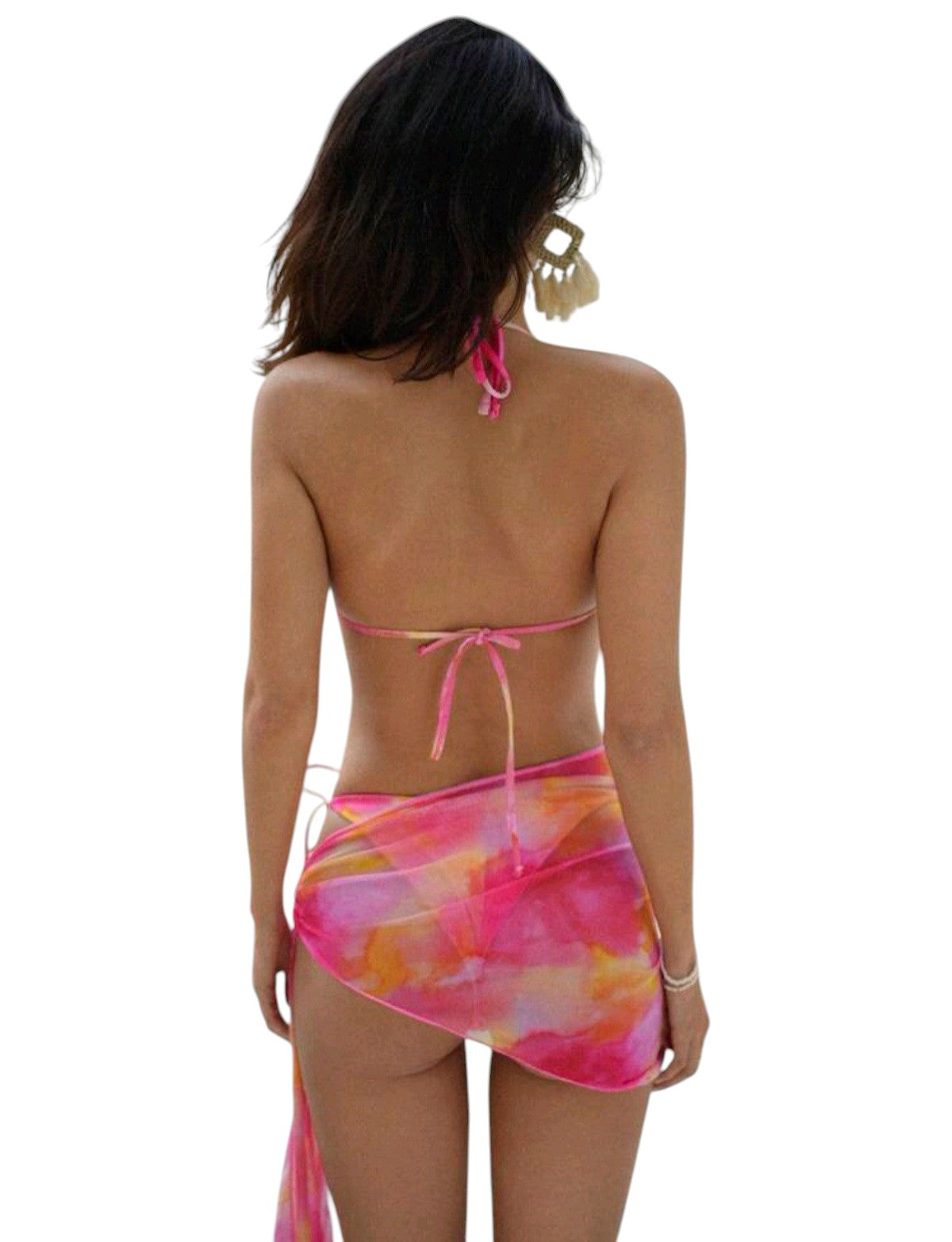 SHE rózsaszín-sárga batikolt háromrészes bikini szett