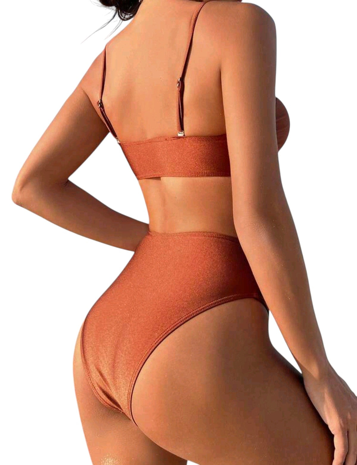 SHE barna fém díszes magas derekú bikini
