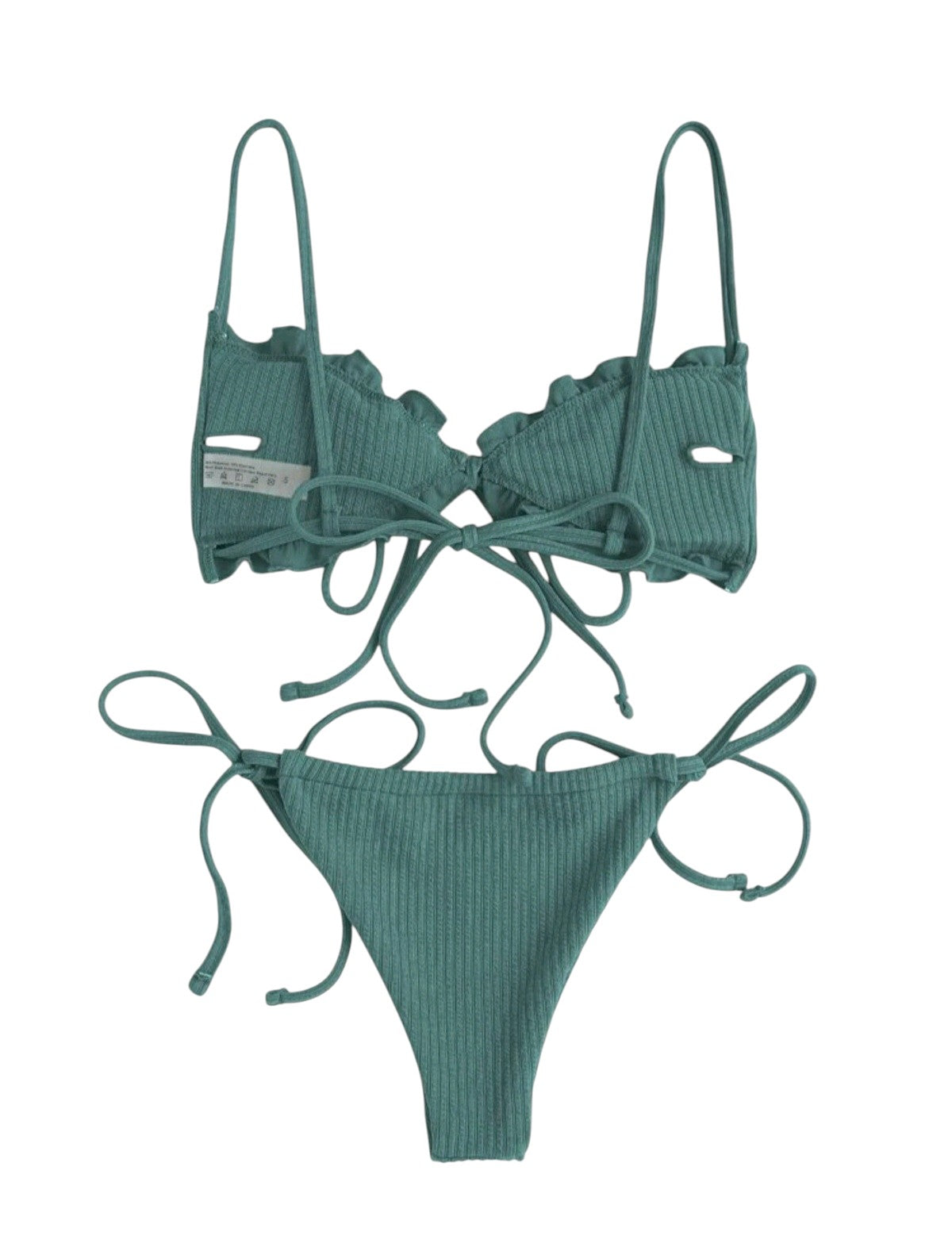 SHE zöldeskék bordázott fodros kötős bikini