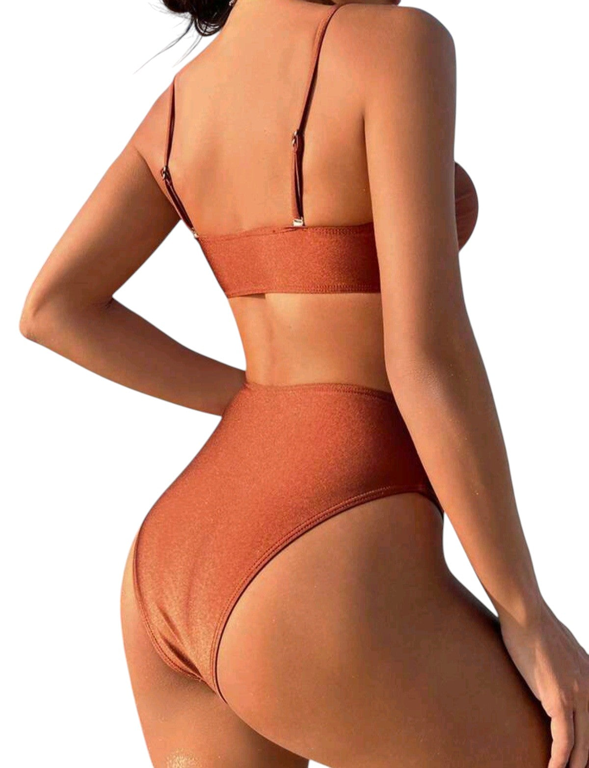 SHE barna fém díszes magas derekú bikini